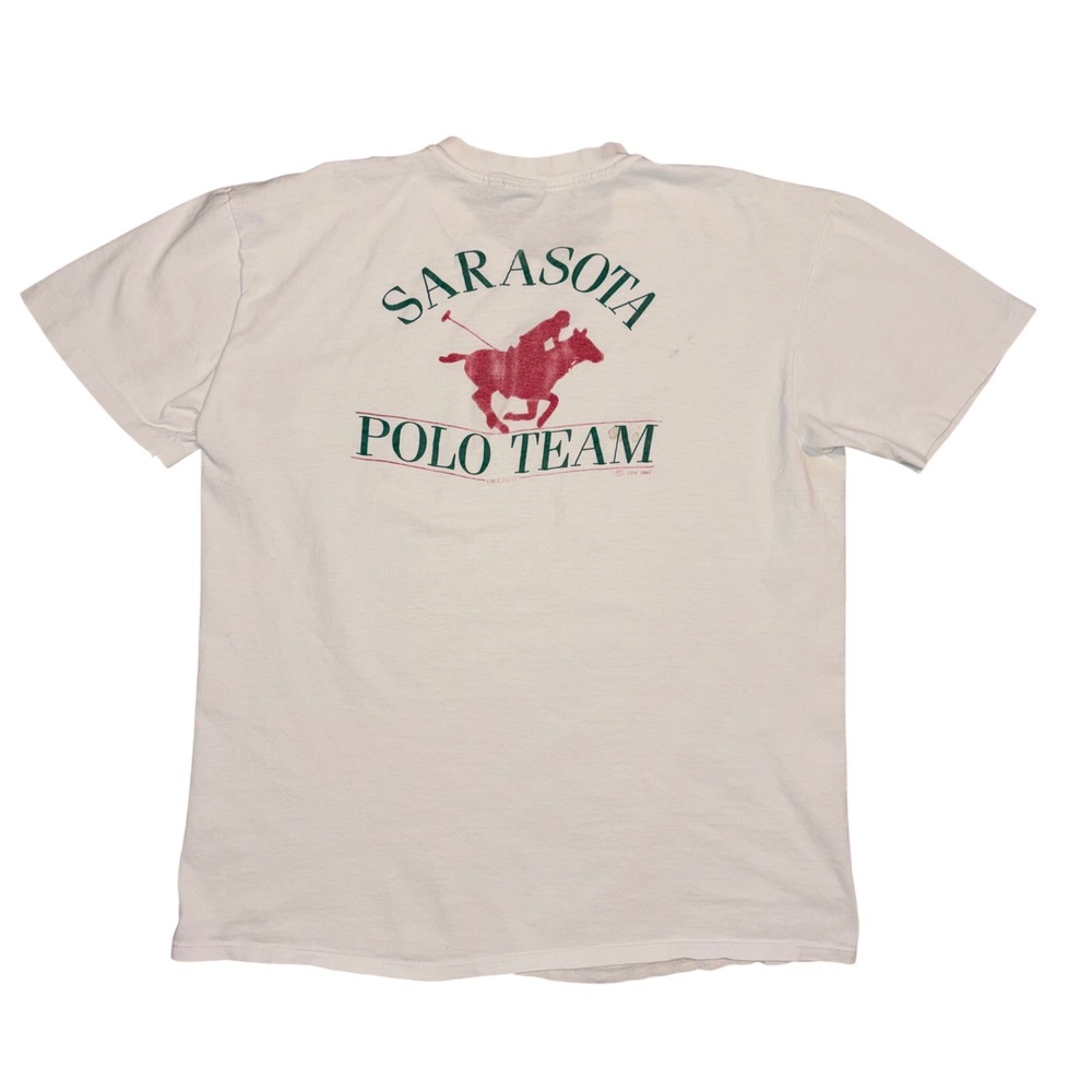 Vintage 1982 Sarasota Polo Team T Shirt Stedman Hi-Cru White Large USA Made